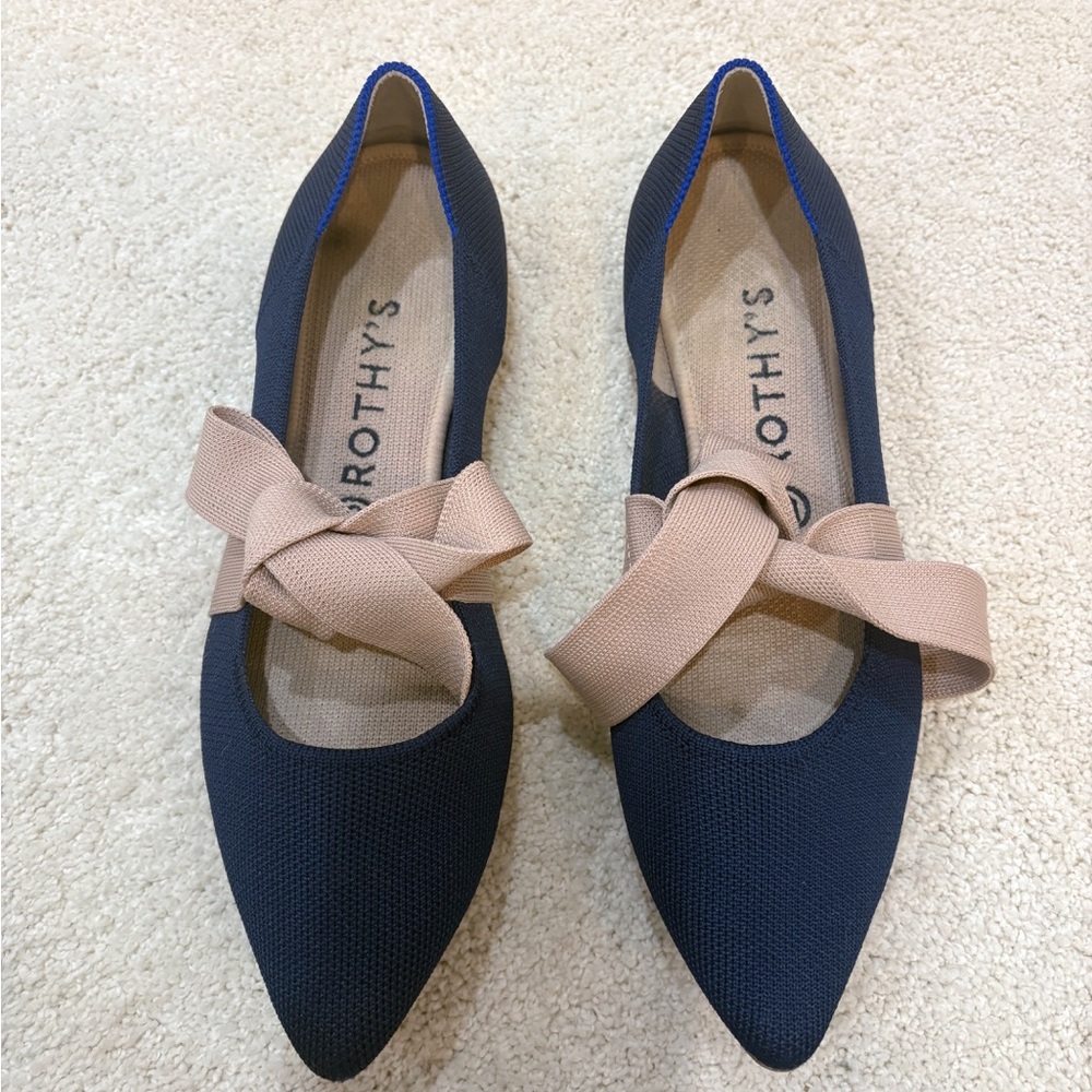 Rothy's The Slip On Mary Jane Knit Bow Women's Blue Ballet Flats Size 9 - Picture 2 of 5
